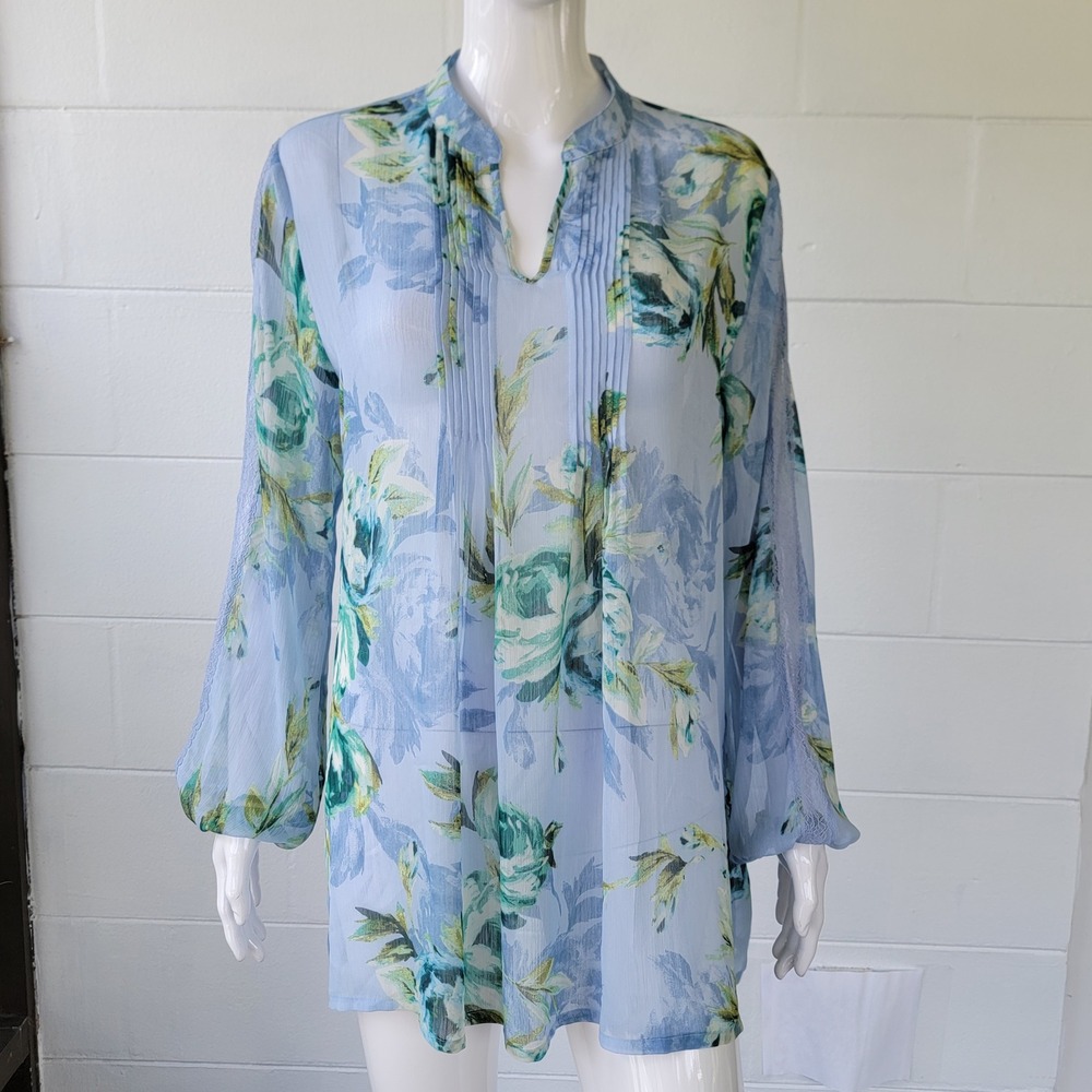 Susan‎ Graver Floral Tunic-Only Light Blue Women's M Cottagecore